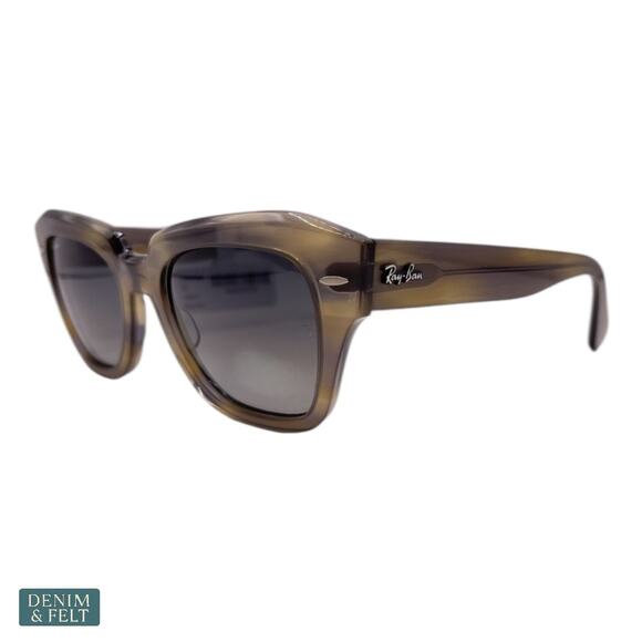 NEW Ray-Ban State Street Square Acetate Sunglasses Polished Striped Green Grey